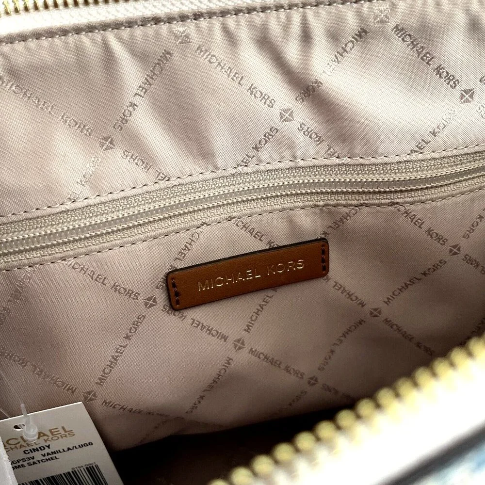 NWT $300 Michael Kors Cindy Large Dome Satchel Crossbody – Floral MK Logo Print - Picture 9 of 11